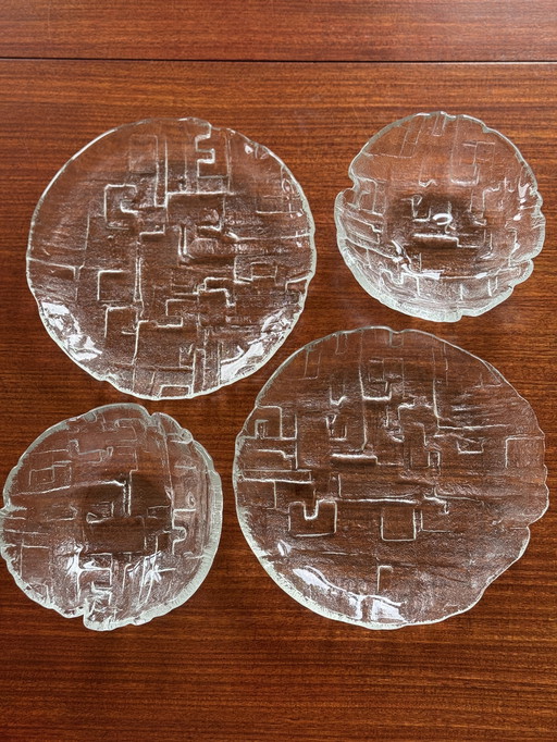 Set vintage Sklo Union 'Mesto' - design brutaliste en verre tchèque par Václav Zajíc 1970