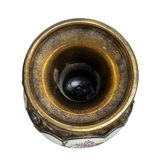 Ensemble de Vases Chinois – Métal avec Panneaux de Porcelaine – Lot 469 – Metal (photo 4 of 10)