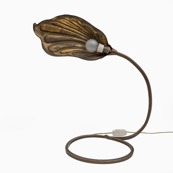 Image 1 of Tommaso Barbi Mid-century Modern Brass Leaf Table Lamp by Bottega Gadda, 1960s