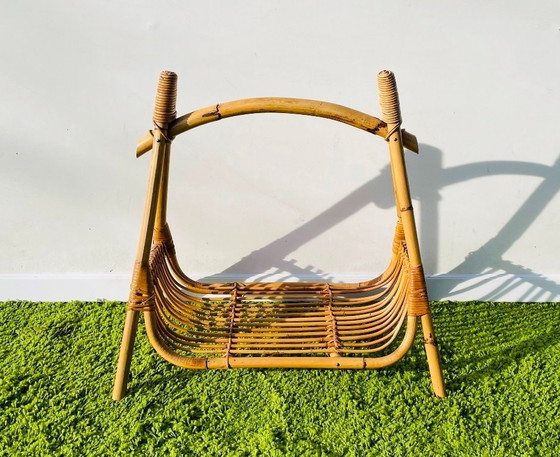 Image 1 of Rattan magazine rack ~ Vintage 50s ~ Newspaper rack
