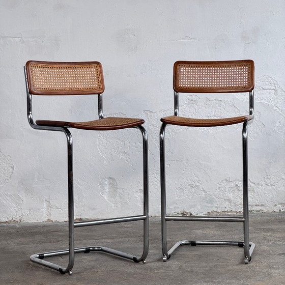 Image 1 of Paire de tabourets de bar cantilever de style « Cesca » de Marcel Breuer, 1980