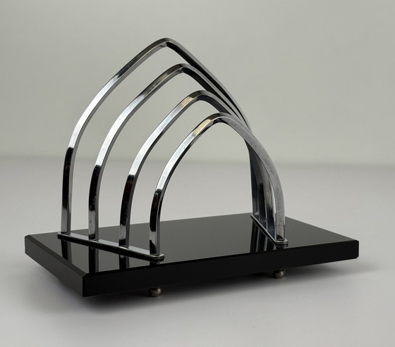 Image 1 of Vintage / antieken brievenstandaard enveloppe houder chroom glas 