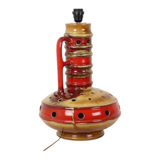 Image 1 of Large Lamp Base Red and Yellow Ceramic
