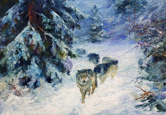 Image 1 of Wolf Pack In The Winter Forest