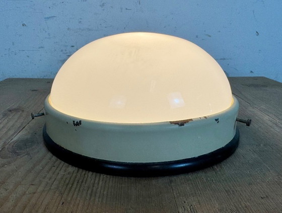 Image 1 of Industrial Bakelite Wall or Ceiling Light with Milk Glass, 1950s