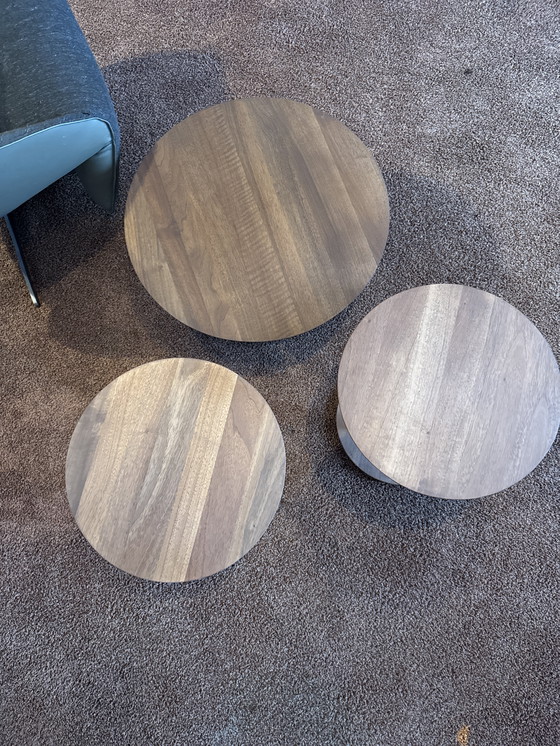 Image 1 of Artisan Bloop coffee table, European walnut in oil. Available in three sizes: two 40x48cm and one 60x35cm.