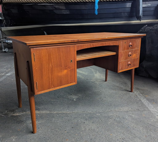 Scrivania indipendente vintage in teak danese con sezione bar