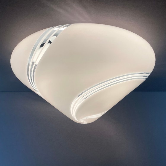 Image 1 of XL Vintage 1970s-80s Murano blown glass swirled ceiling lamp. Three-light, 45 cm diameter.