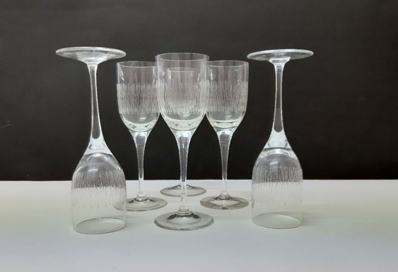 Image 1 of 6 bicchieri di cristallo con decoro inciso / Boemia