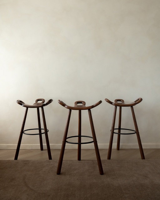 Vintage Spanish Brutalist Wooden Marbella Bar Stools by Confonorm, 1970s, Set of 3