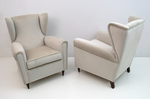 Attribuito a Gio Ponti Poltrone in velluto italiane di metà secolo, anni '50, coppia