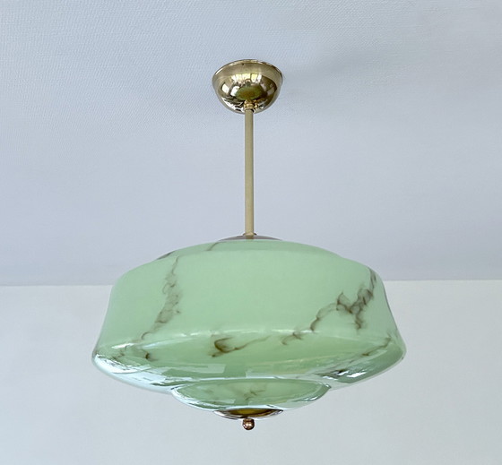 Image 1 of Art Deco Green Glass Pendant Lamp