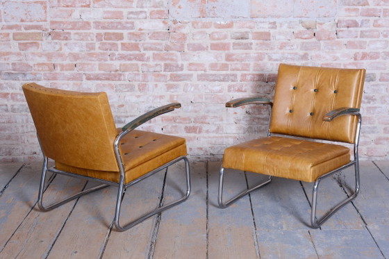 Een paar gerestaureerde Bauhaus-fauteuils van Mücke-Melder, beukenhout, chroom, Tsjechië, jaren 1930. (photo 11 of 19)