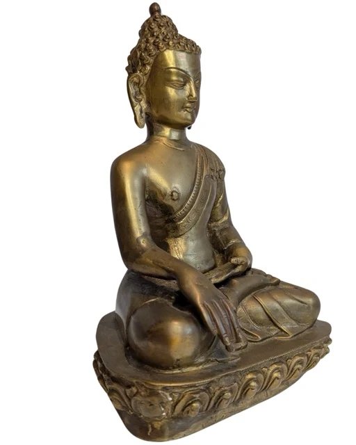 Antiek Ladakh Bronzen Boeddha Beeld – Bhumisparsha Mudra – Beeldhouwkunst, Gold (photo 13 of 13)