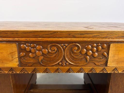 Table de salle à manger en marqueterie de chêne, années 1940 - France – eettafels, Wood (photo 2 of 12)