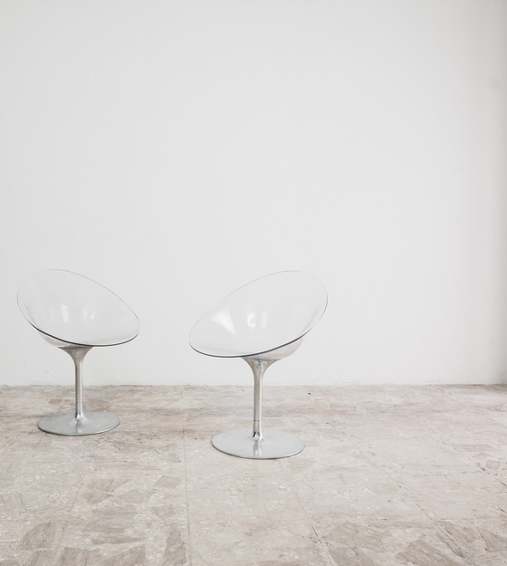 Image 1 of Philippe Starck Kartell Eros paar fauteuils, jaren 70, design in de stijl van het ruimtetijdperk.