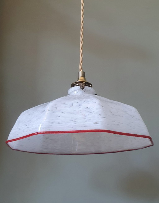 vintage hängelampe - opal glas - marmorierter schirm weiss