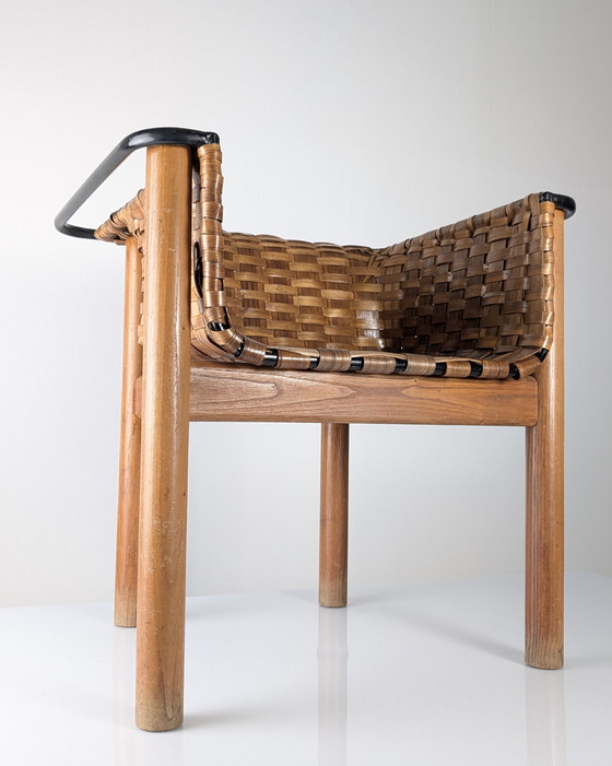 Image 1 of Silla Artesana de Castaño Tejido de Longinos, Premio Nacional de Artesanía, España años 80