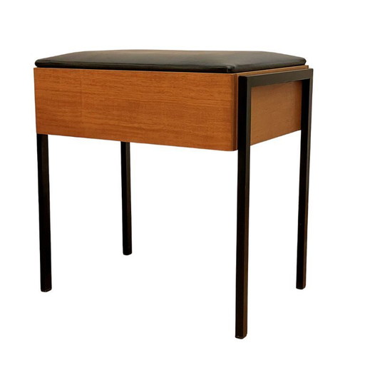Sgabello da cucito vintage con spazio di archiviazione di Aristo – teak e metallo