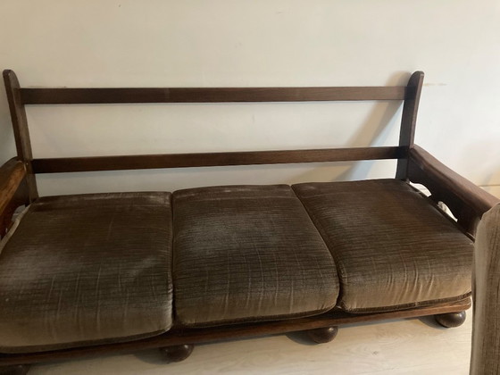 Canapé et fauteuil antiques – Coins salon, Textile, Bois (photo 6 of 8)