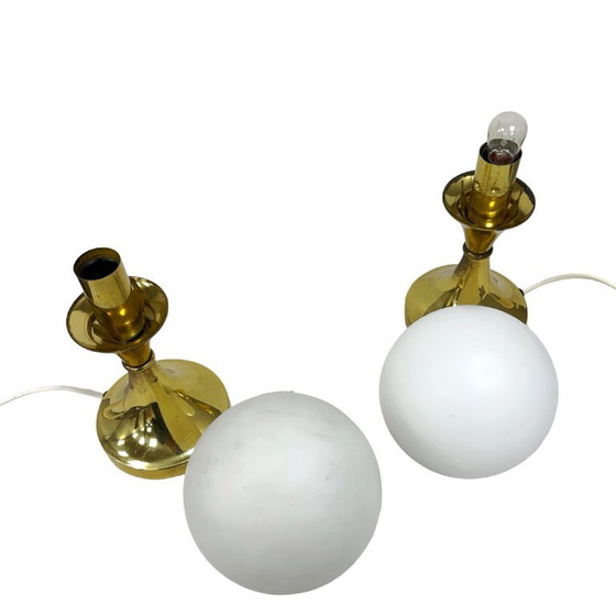 Image 1 of Pair of Globe Table Lamps, AKA Leuchten, Germany, 1970s, Brass and Glass