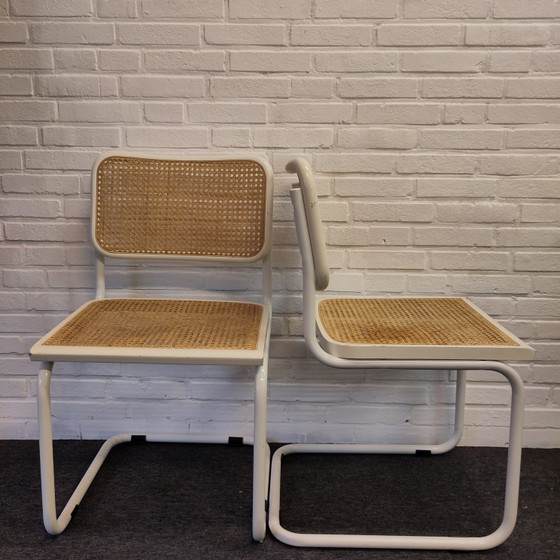 Set von zwei Cesca Webbing Stühlen – Esszimmerstühle, Metal, Rattan (photo 2 of 11)