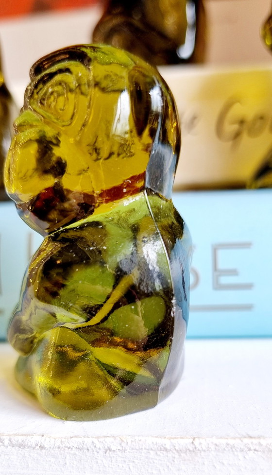 Image 1 of Vintage groen glazen apenbeeldje set van 4