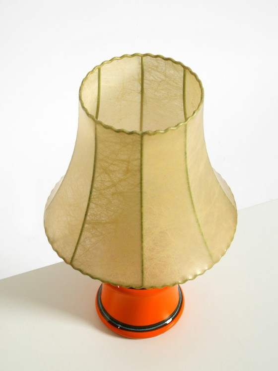 Beautiful 1960s Orange Ceramic Table Lamp With Cocoon Shade | Made in Italy (photo 9 of 20)