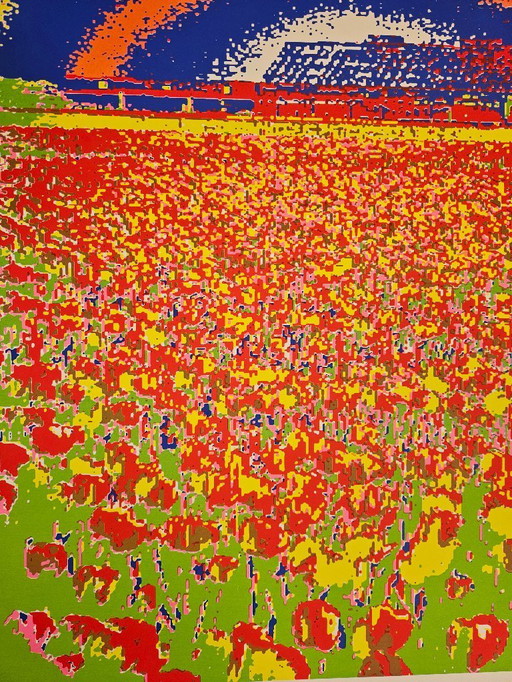 Zeefdruk op zwaar papier Henk van der Vet tulpenveld