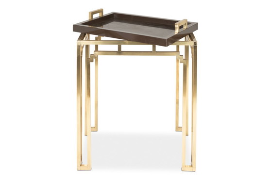 Image 1 of Maison Jansen. Table desserte en laiton et mélaminé. Années 1970.