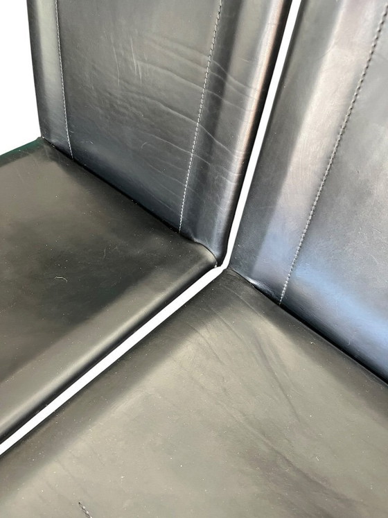 Image 1 of 6 schwarze Leder-Esszimmerstühle Carol von Carlo Bartoli für Matteo Grassi