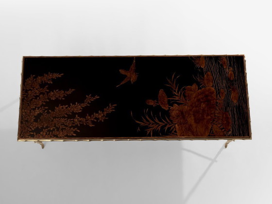 Image 1 of Tavolino laccato cinese in ottone e bambù della Maison Baguès, anni '50