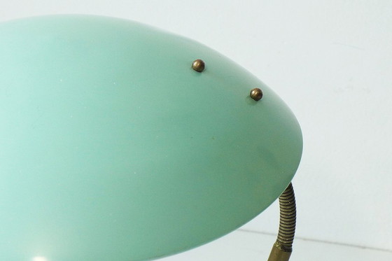 Image 1 of Lampe de table vintage, lampe de bureau, années 50, 60, 70, lampe cosaque en métal en forme d'OVNI, vert menthe