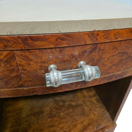 Image 1 of Französischer Art-Deco-Nachttisch aus Wurzelnussholz, 1920er/1930er Jahre