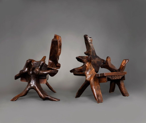 Pair of unique sculptural armchairs