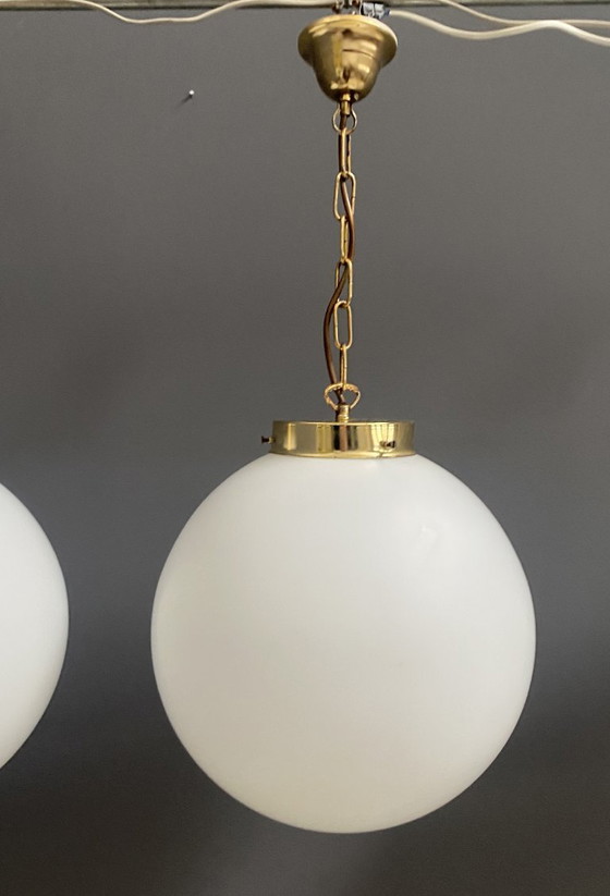 Image 1 of Sphere opal glass hanging lamps 1970s by Kamenicky Senov