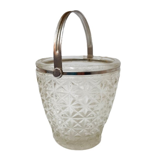 Secchiello per il ghiaccio vintage in vetro trasparente o pressato con manico in metallo