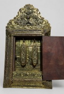 Intérieur hollandais ancien - Miroir ancien avec armoire à brosses - Complet à 100% avec ses brosses d'origine
