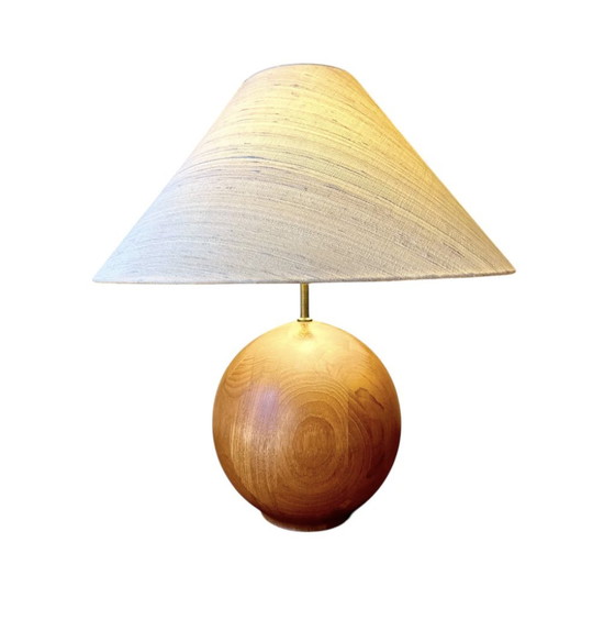 Image 1 of Vintage Solid Teak Round Shaped Ball Table Lamp, Sweden 1960s