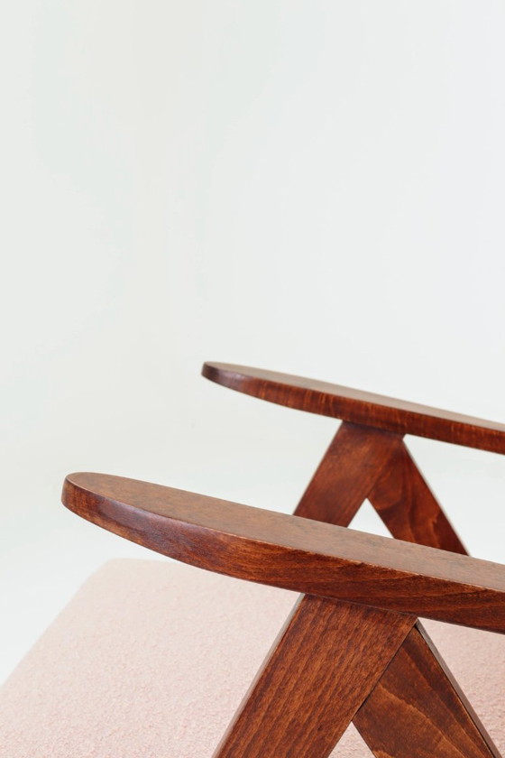 Image 1 of Mid Century Armchair Peony Color Boucle Scandinavian Design Wooden Lounge Chair