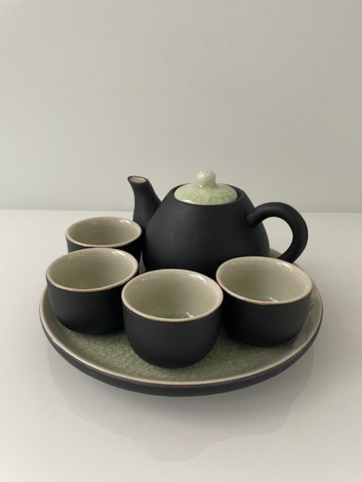 Elegant Vietnamese tea set in green crackle