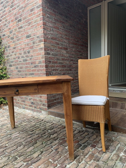 Country Style Teak Dining Table + 4 Lloyd Loom Chairs – eetkamerset, Wood, Wicker