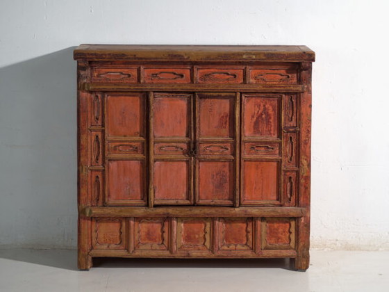 Shanxi pine sideboard with original red painted finish and four drawers – China, circa 1930 (photo 31 of 40)
