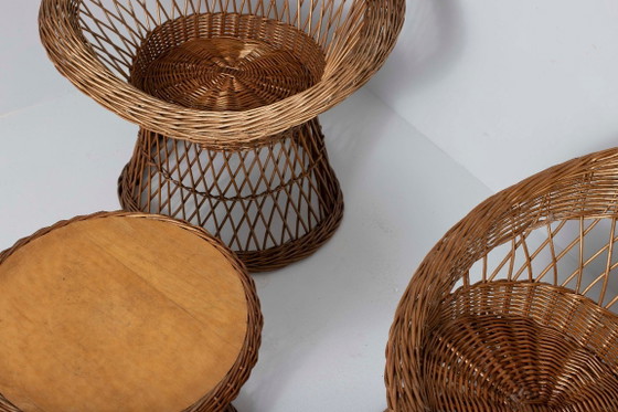 Vintage rotan lounge set – 2 fauteuils + bijzettafel – jaren 60/70 – Wicker (photo 3 of 5)