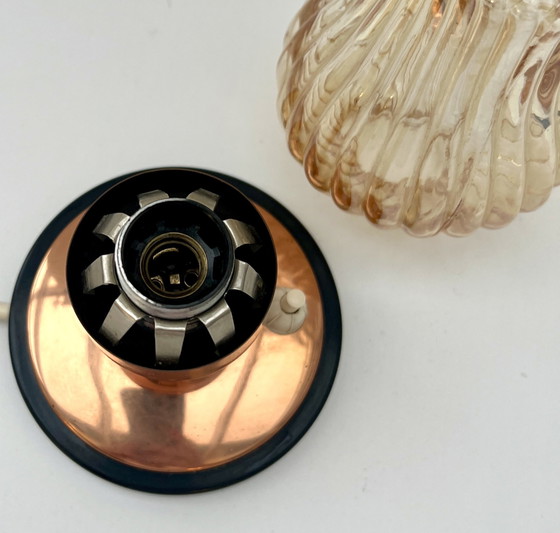 Image 1 of Vintage table lamp with smoked glass – copper & Bakelite – circa 1960s/70s