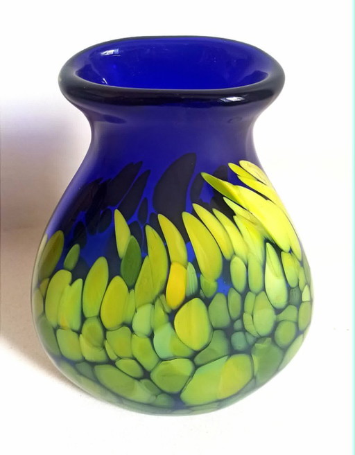 Cobalt Blue Vase with Makora Yellow Inclusion, Height 33 cm – vazen, Glass (photo 2 of 13)