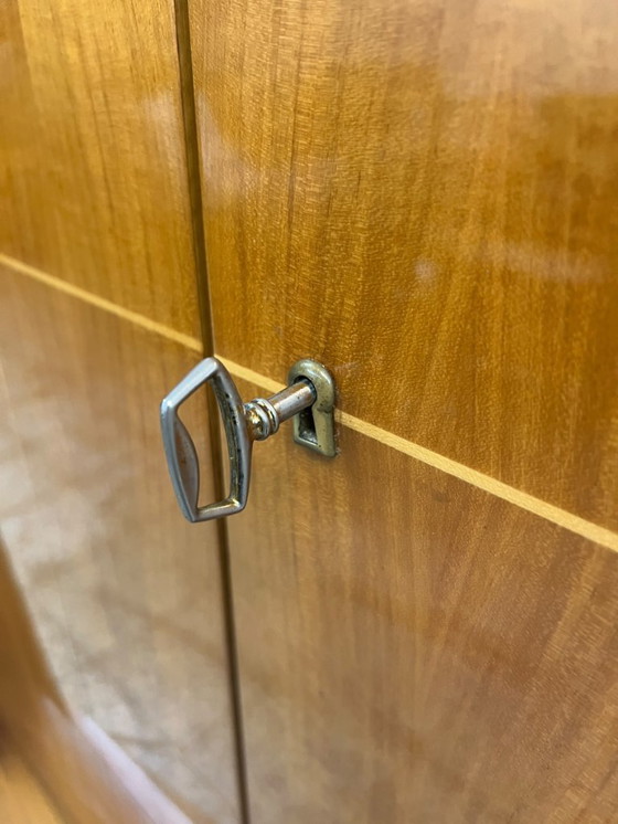 Image 1 of Exclusieve Duitse vintage barkast/woonkamerkast uit de jaren 50, hout in Riva-bootstijl.