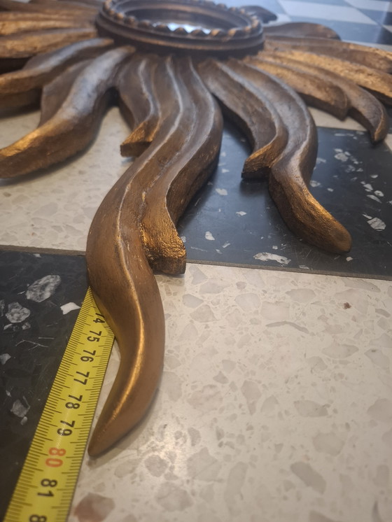 Image 1 of 80cm hoher Sonnenspiegel aus Holz von 1930. 14cm konvexes Glas. RARITÄT