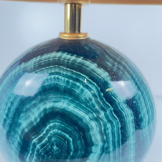 Image 1 of Lampada da tavolo della Maison Le Dauphin in ottone e malachite verde imitazione, 1980