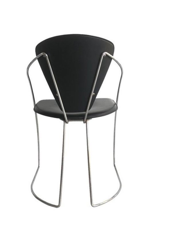 Vintage Chromed Steel & Black Skai Chairs, 1980s, Set of 4 – Dining chairs, Design (photo 2 of 6)